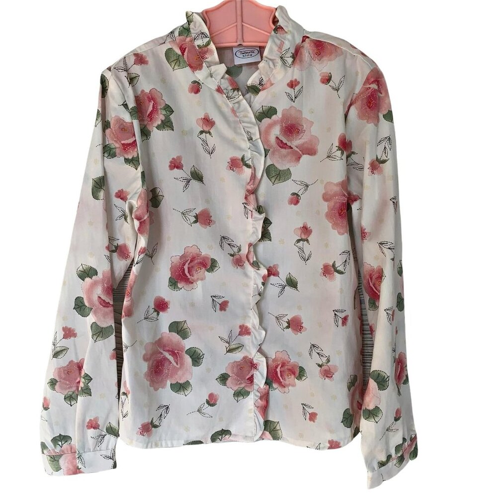 Vintage Talbots Kids Muted Floral Ruffle Blouse 7